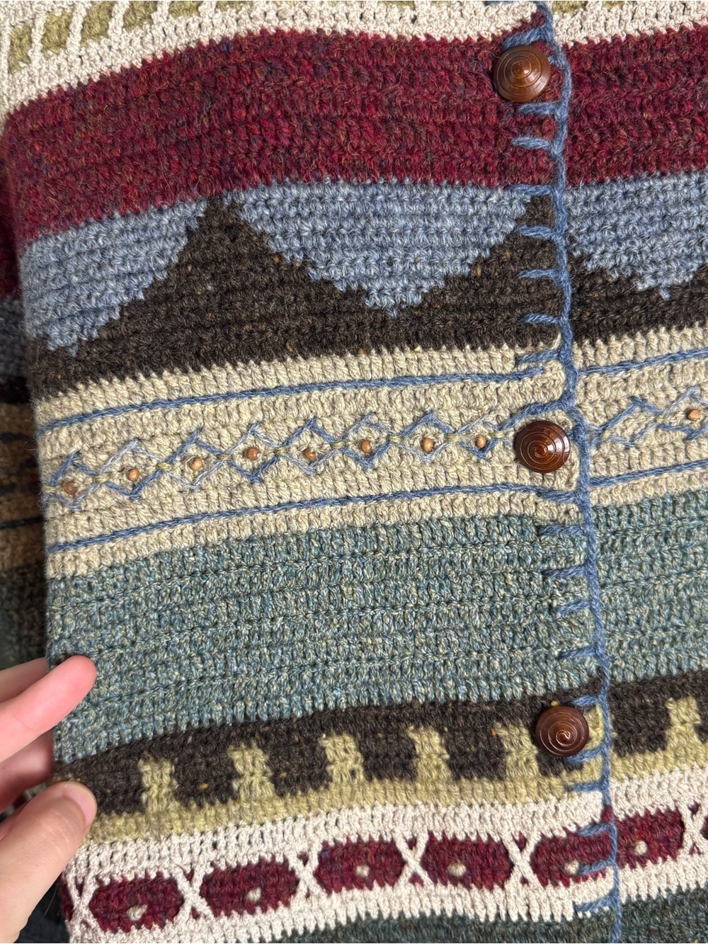 Vintage Hand Knit Wool Silk Linen Blend Intricate Beaded Robert Scott Cardigan - Picture 2 of 10